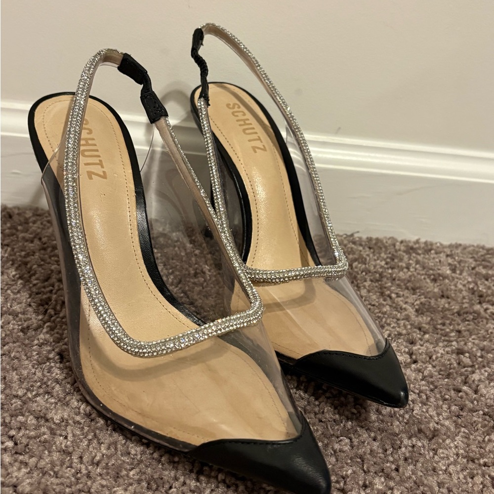 SCHUTZ Black and Silver Clear Heels